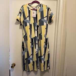 Lularoe NWT Marly Dress Size L yellow, black, and gray